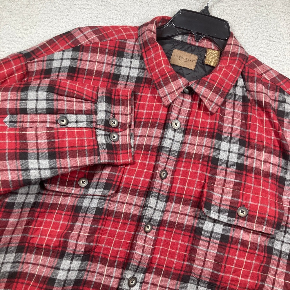 Towncraft Flannel Shirt Jacket Mens XXL Red Plaid Quilted Lined Heavyweight